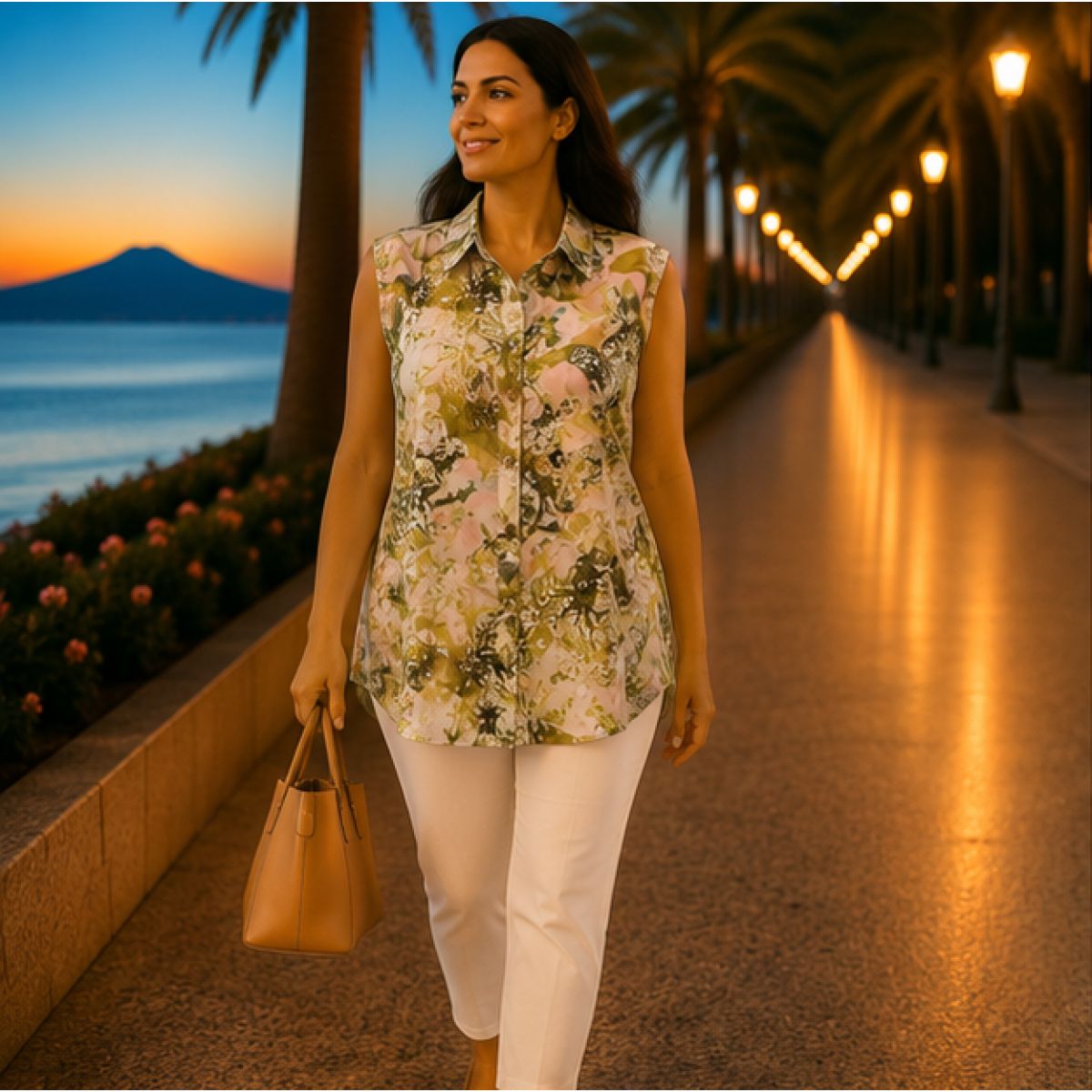 Cămașă damă fără mâneci cu imprimeu floral