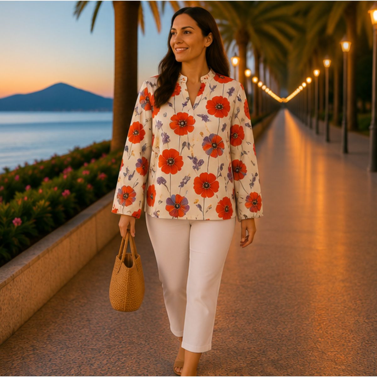 Bluză damă maneci lungi cu imprimeu floral abstract