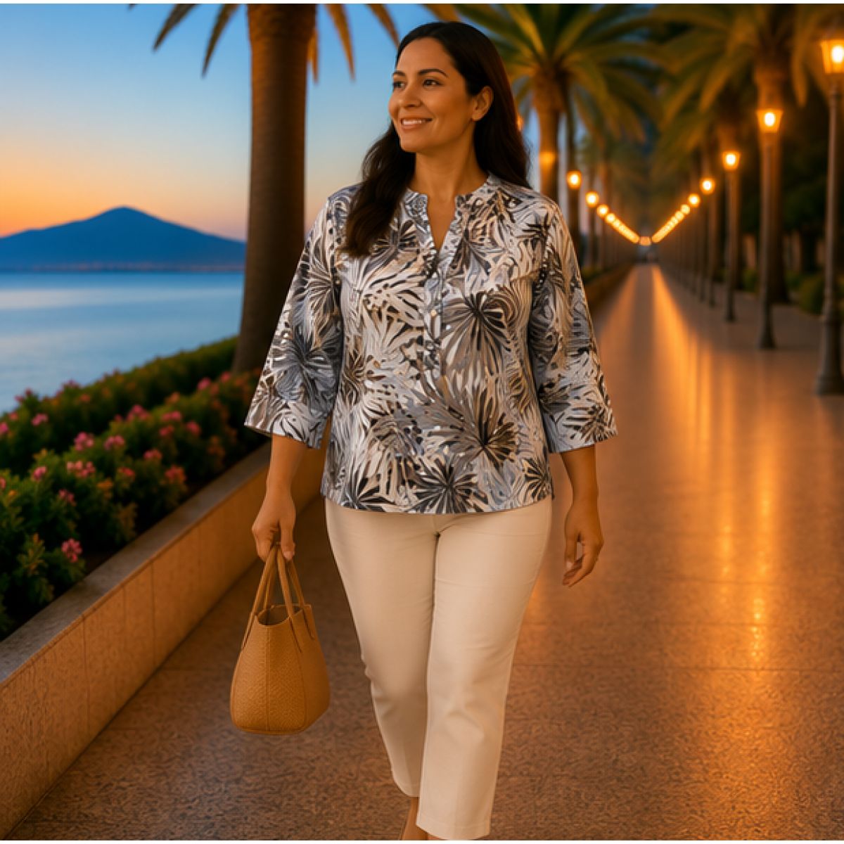 Bluză damă tropicala cu inchidere partiala cu nasturi