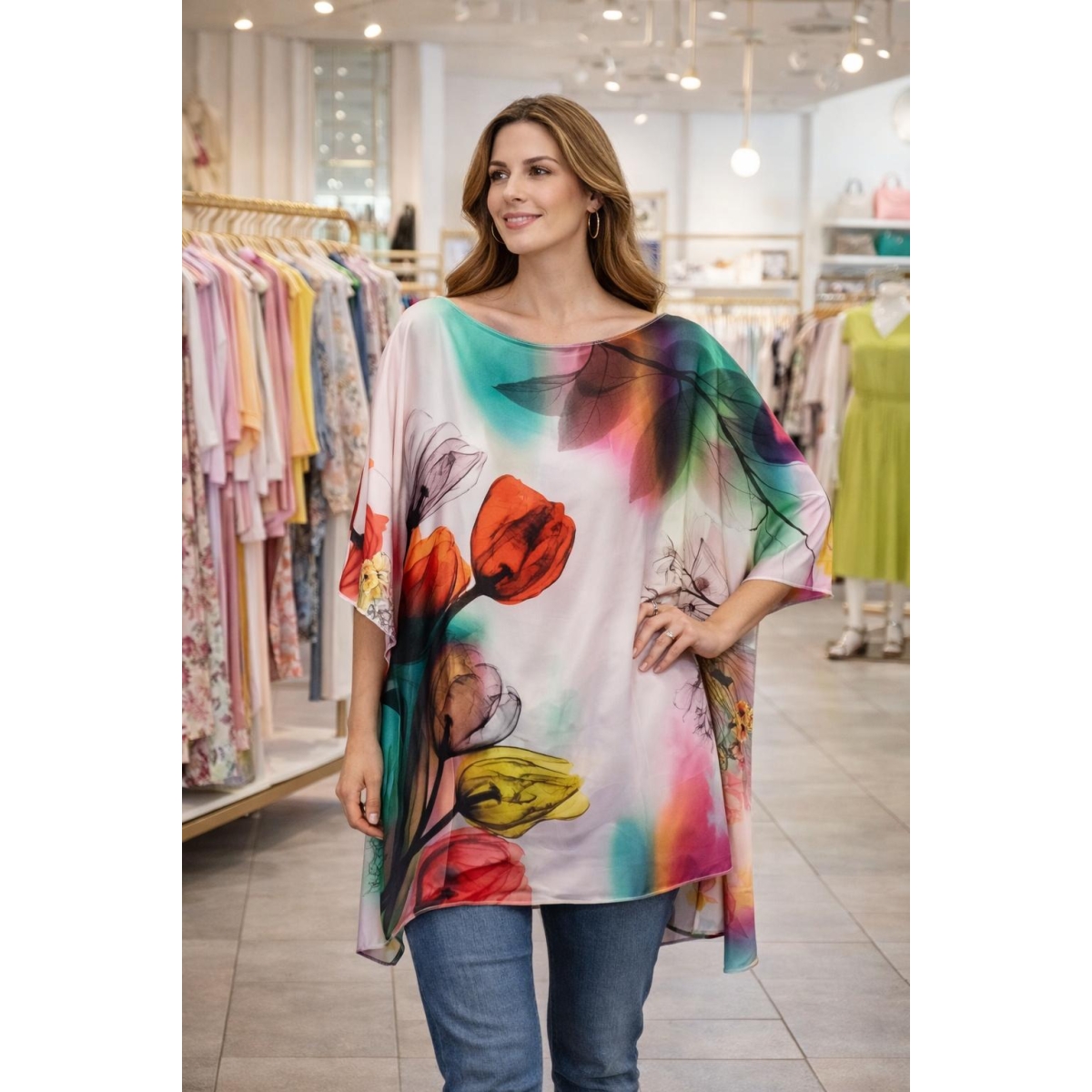Bluza stil poncho cu croiala fluida si tiv asimetric cod ES11588