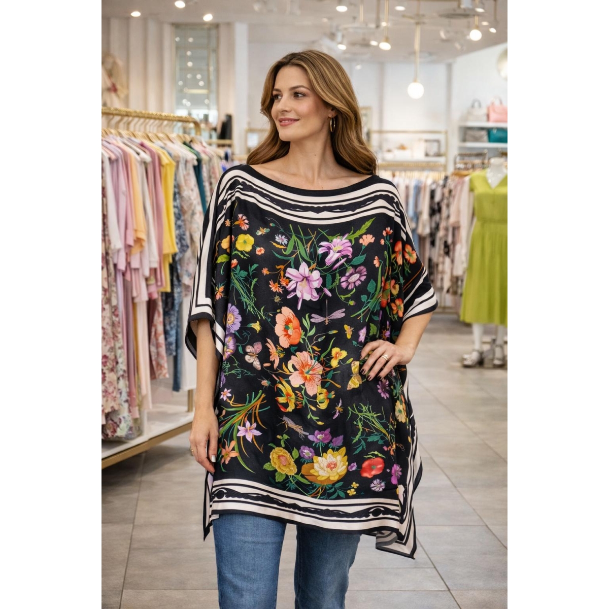 Bluza stil poncho cu croiala fluida si tiv asimetric cod ES11594