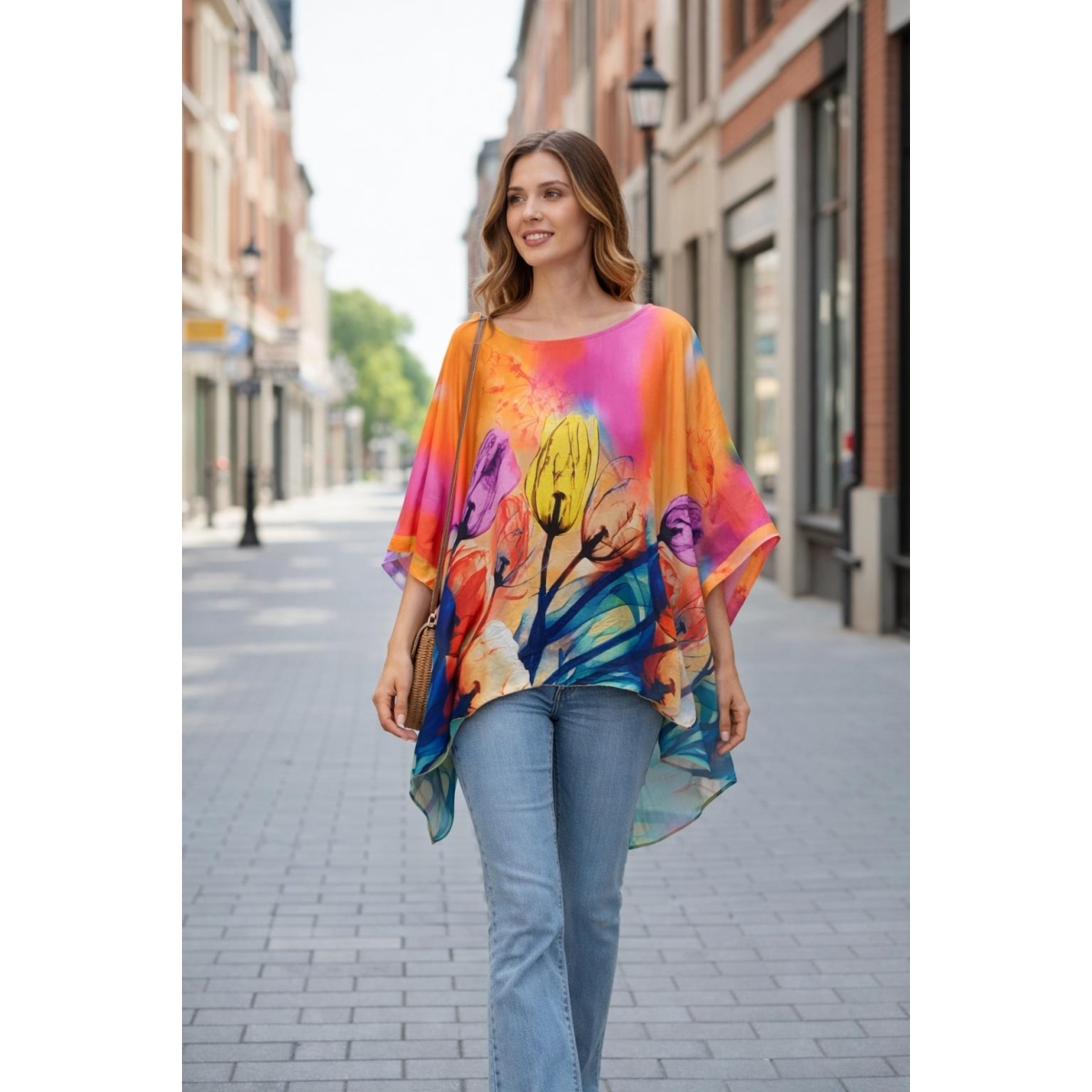 Bluza stil tunica oversized cu maneci largi tip liliac cod ES11546