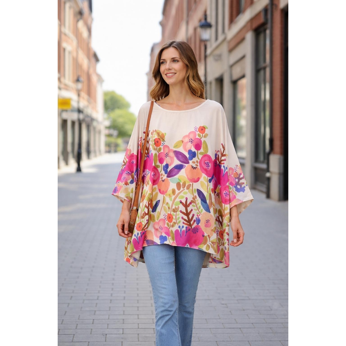 Bluza stil tunica oversized cu maneci largi tip liliac cod ES11548