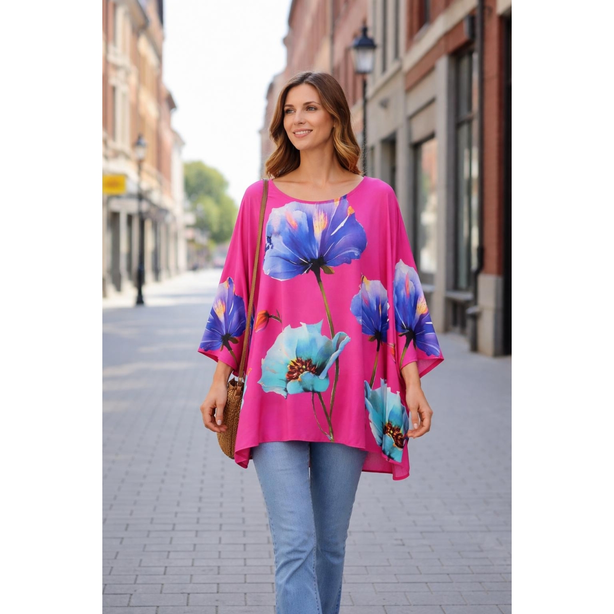 Bluza stil tunica oversized cu maneci largi tip liliac cod ES11549