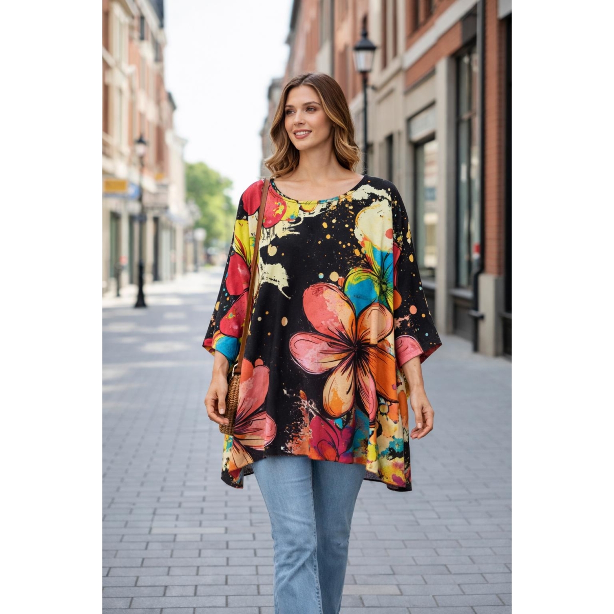 Bluza stil tunica oversized cu maneci largi tip liliac cod ES11553