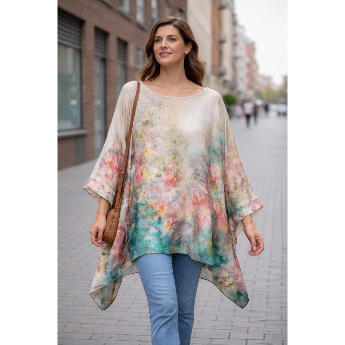 Bluza stil tunica oversized cu maneci largi tip liliac cod ES11554