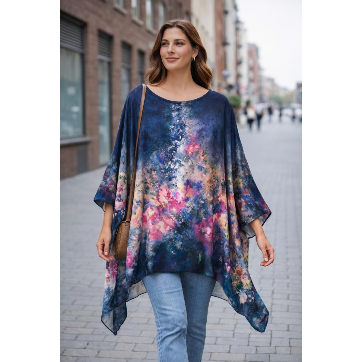 Bluza stil tunica oversized cu maneci largi tip liliac cod ES11555