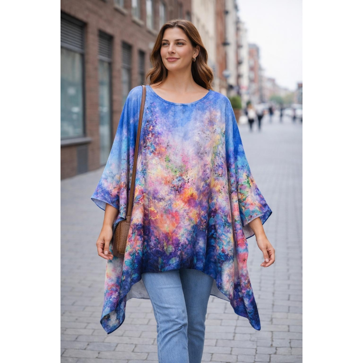 Bluza stil tunica oversized cu maneci largi tip liliac cod ES11556