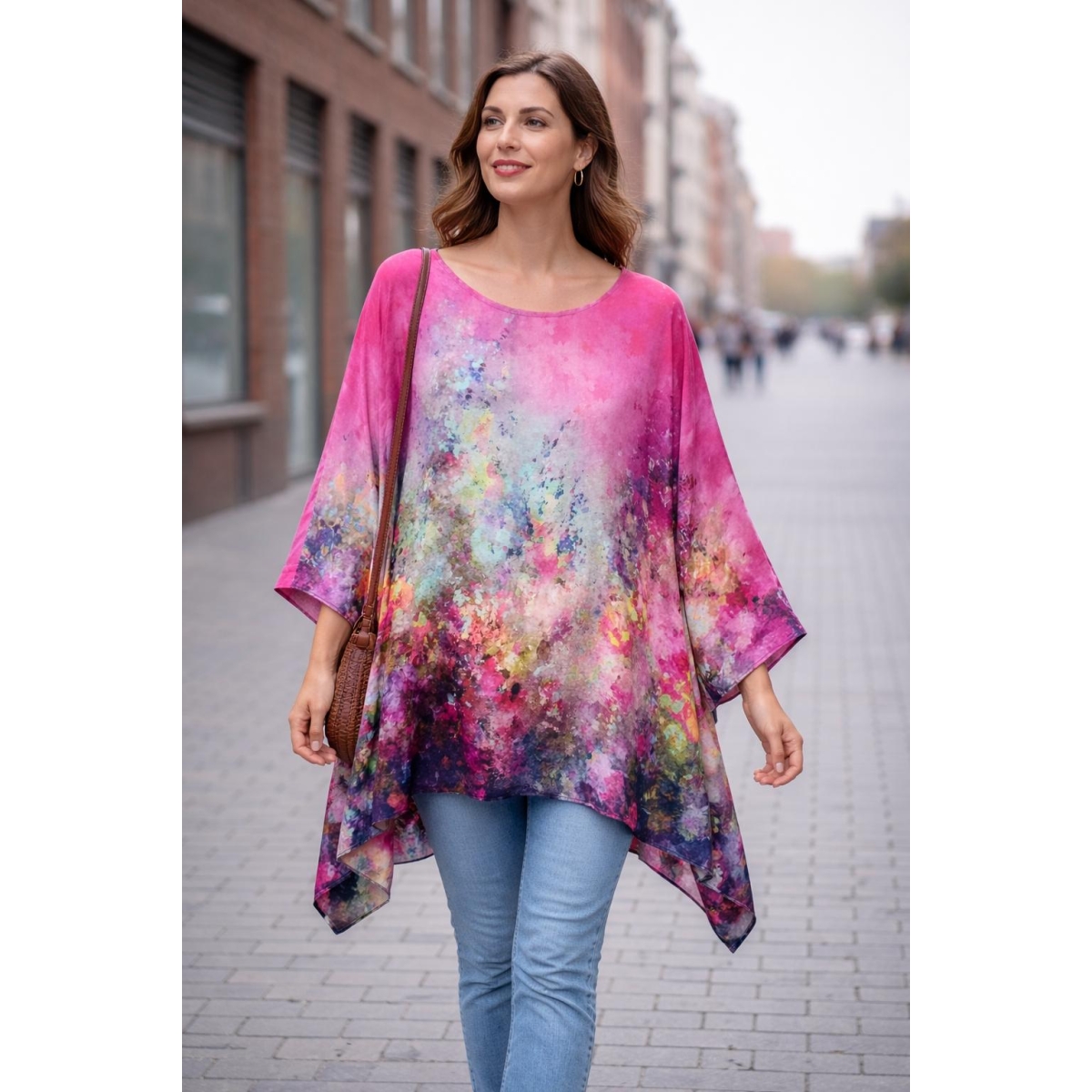 Bluza stil tunica oversized cu maneci largi tip liliac cod ES11557