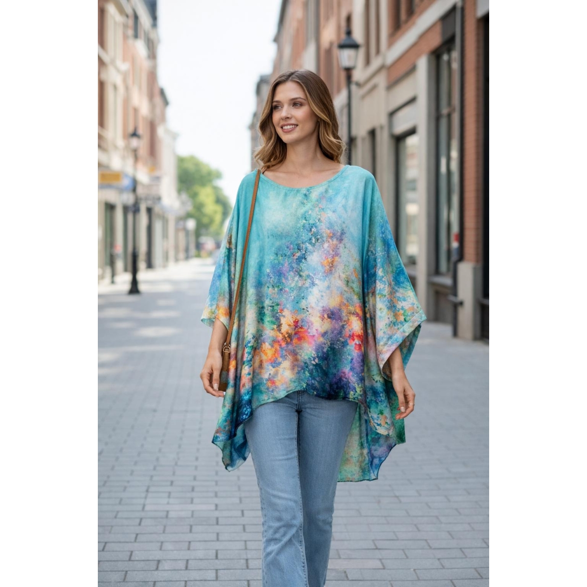 Bluza stil tunica oversized cu maneci largi tip liliac cod ES11558