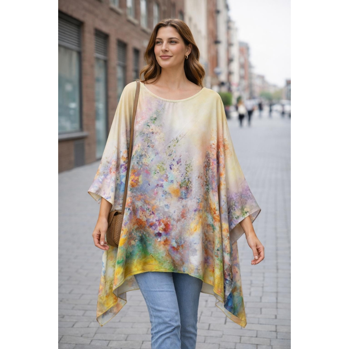 Bluza stil tunica oversized cu maneci largi tip liliac cod ES11559