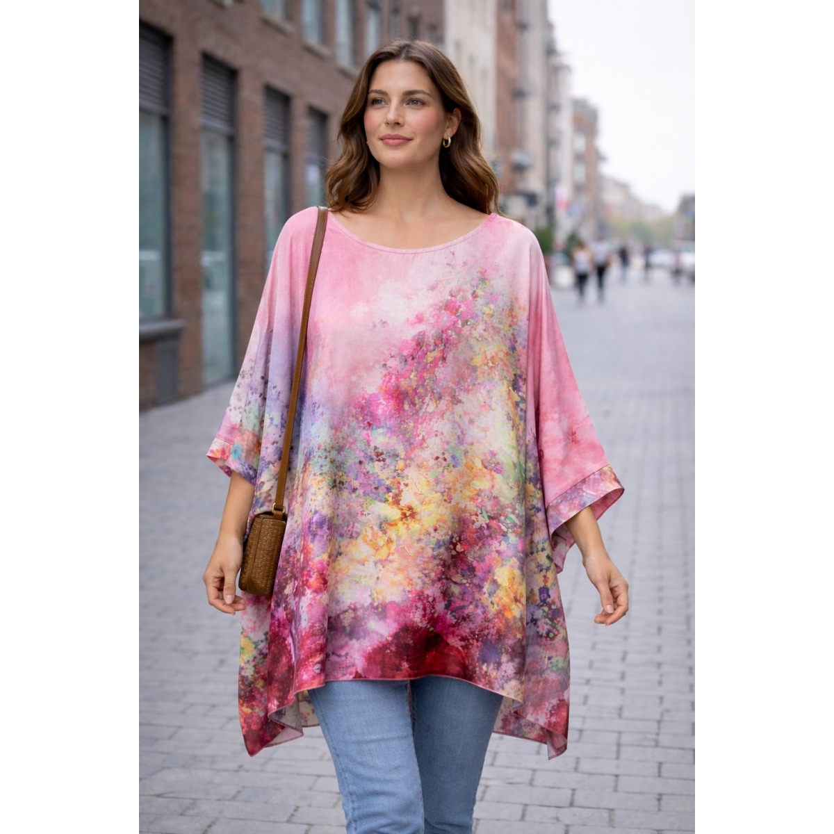 Bluza stil tunica oversized cu maneci largi tip liliac cod ES11560