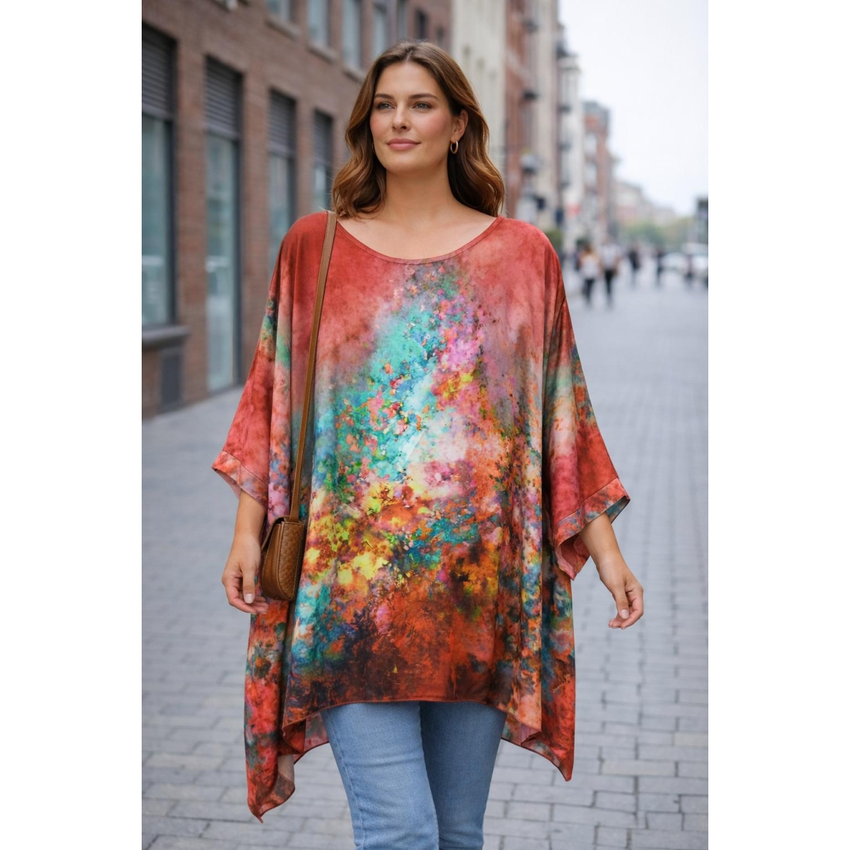 Bluza stil tunica oversized cu maneci largi tip liliac cod ES11562