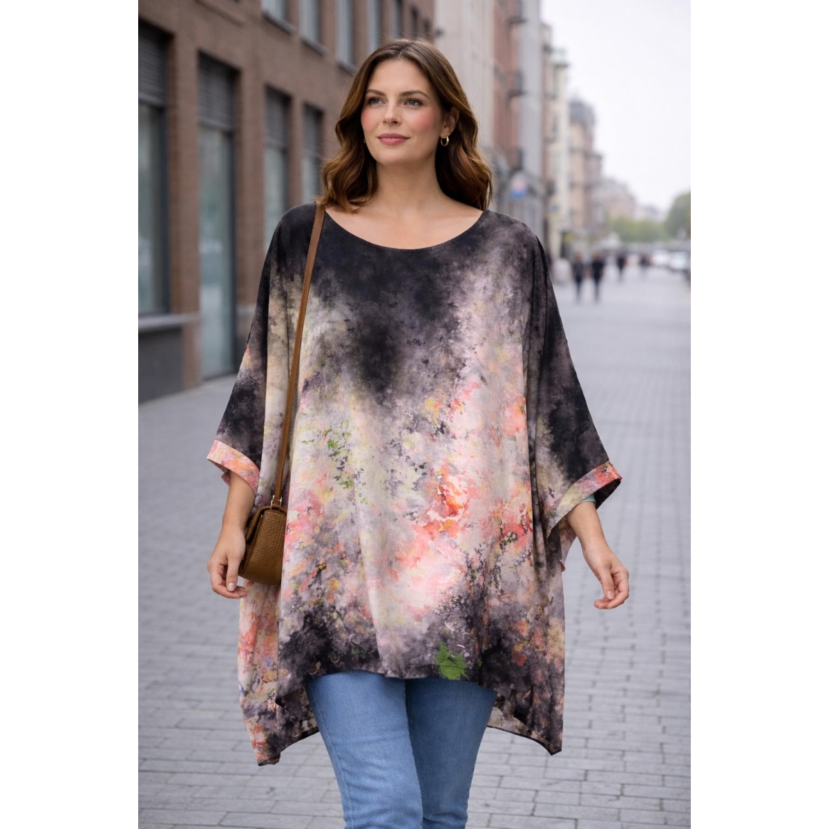 Bluza stil tunica oversized cu maneci largi tip liliac cod ES11563