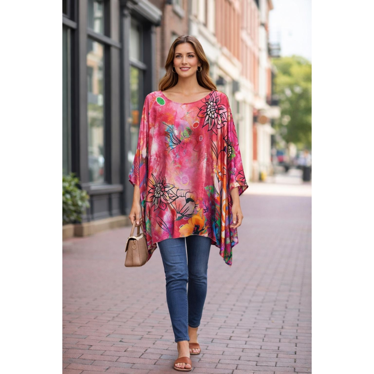 Bluza stil tunica oversized cu maneci largi tip liliac cod ES11575