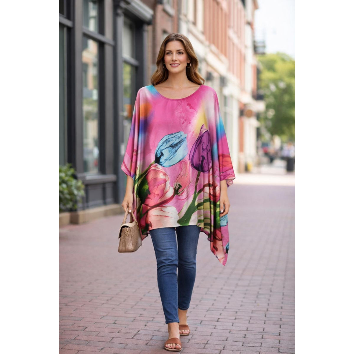 Bluza stil tunica oversized cu maneci largi tip liliac cod ES11577