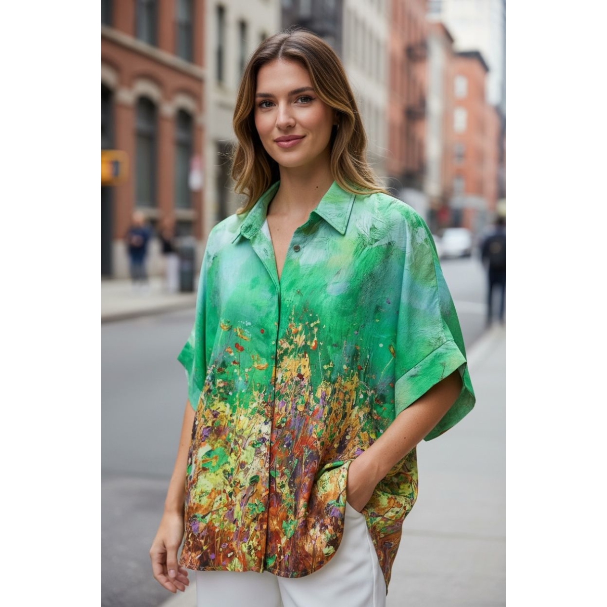 Camasa oversize cu design artistic cod ES11486