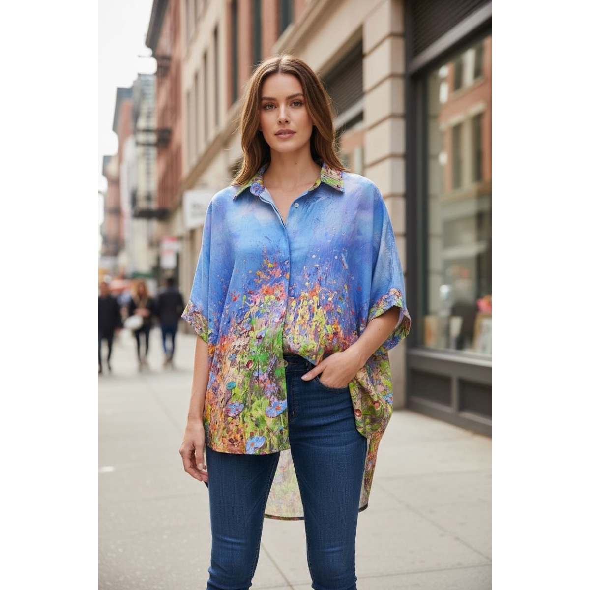 Camasa oversize cu design artistic cod ES11487