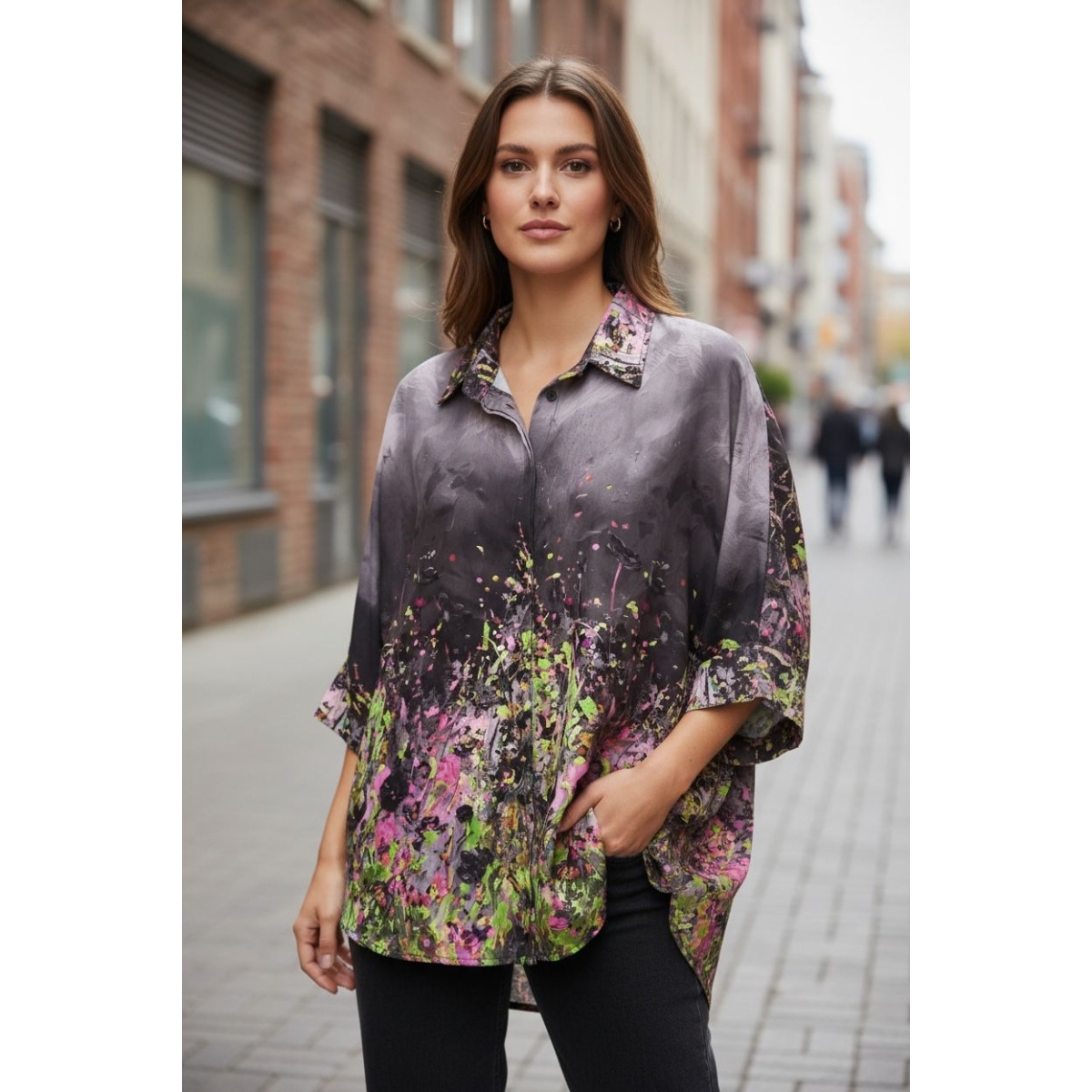 Camasa oversize cu design artistic cod ES11490