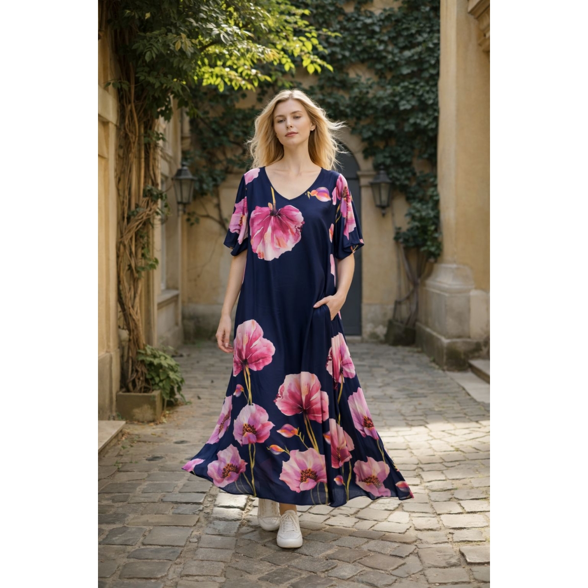 Rochie maxi cu maneca tip fluture si buzunare cod ES11537