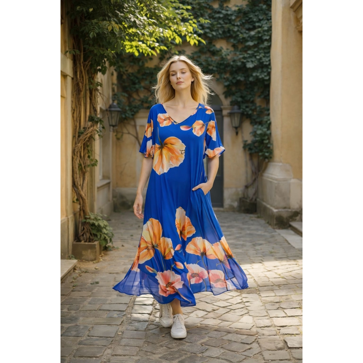 Rochie maxi cu maneca tip fluture si buzunare cod ES11541