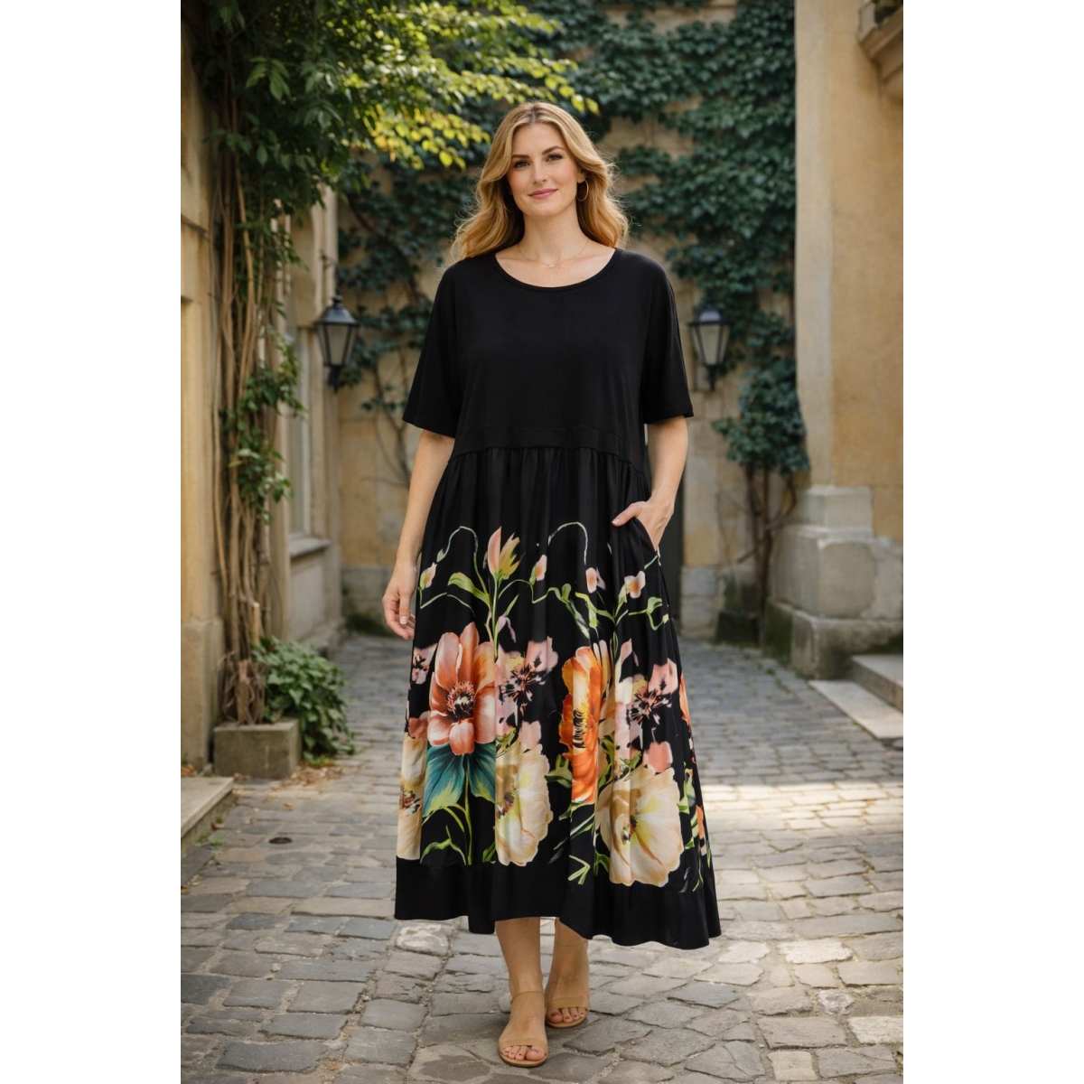 Rochie midi casual-chic cu buzunare cod ES11596