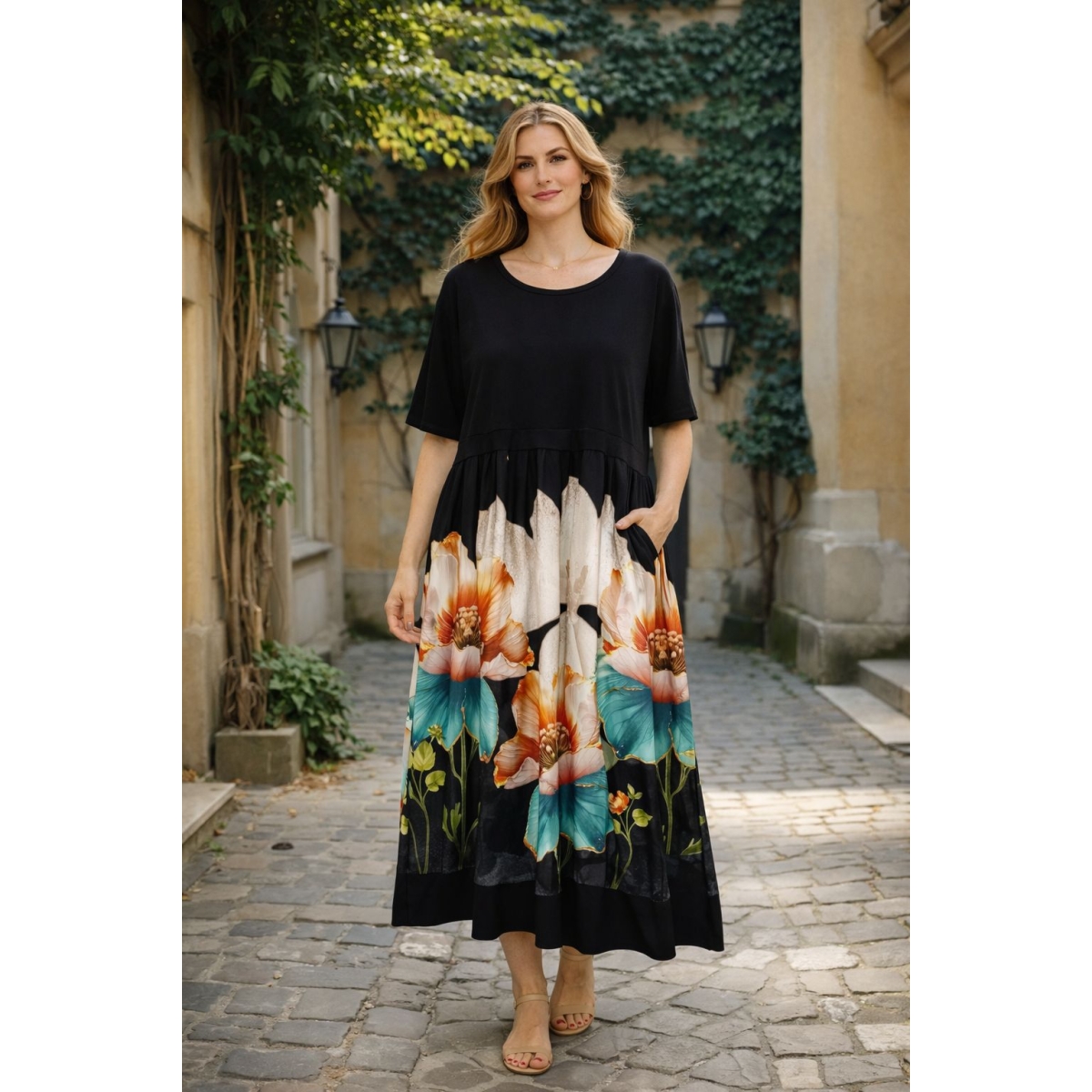 Rochie midi casual-chic cu buzunare cod ES11598