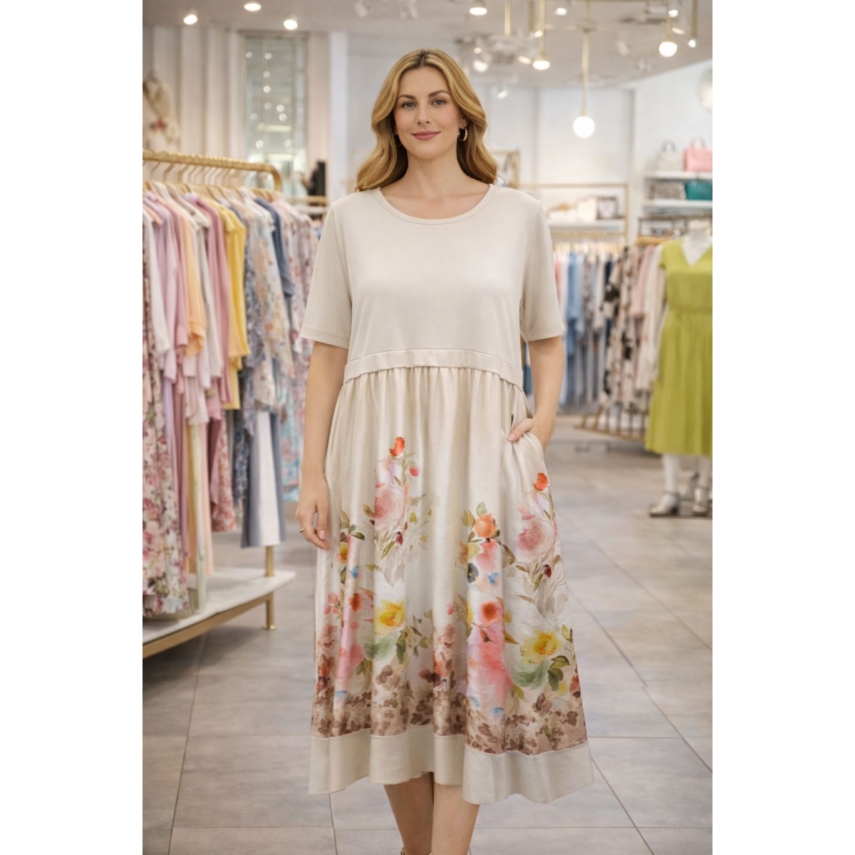 Rochie midi casual-chic cu buzunare cod ES11599