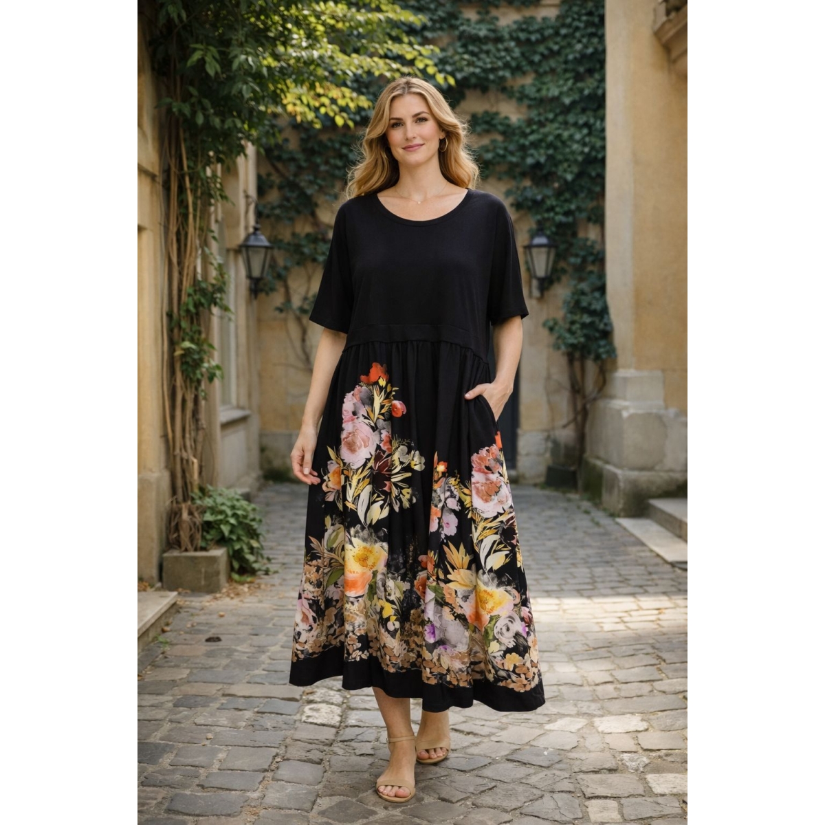 Rochie midi casual-chic cu buzunare cod ES11601