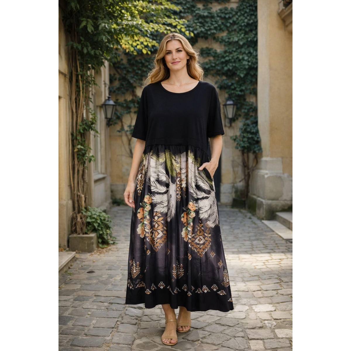 Rochie midi casual-chic cu buzunare cod ES11603