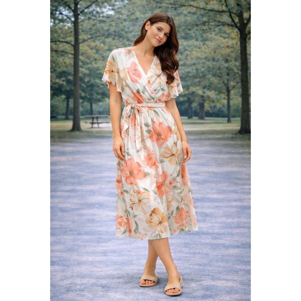 Rochie midi cu cordon si decolteu in V cod ES11508