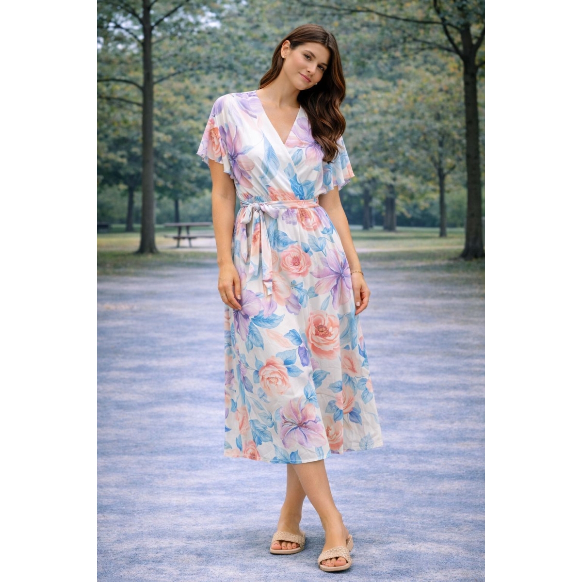 Rochie midi cu cordon si decolteu in V cod ES11509