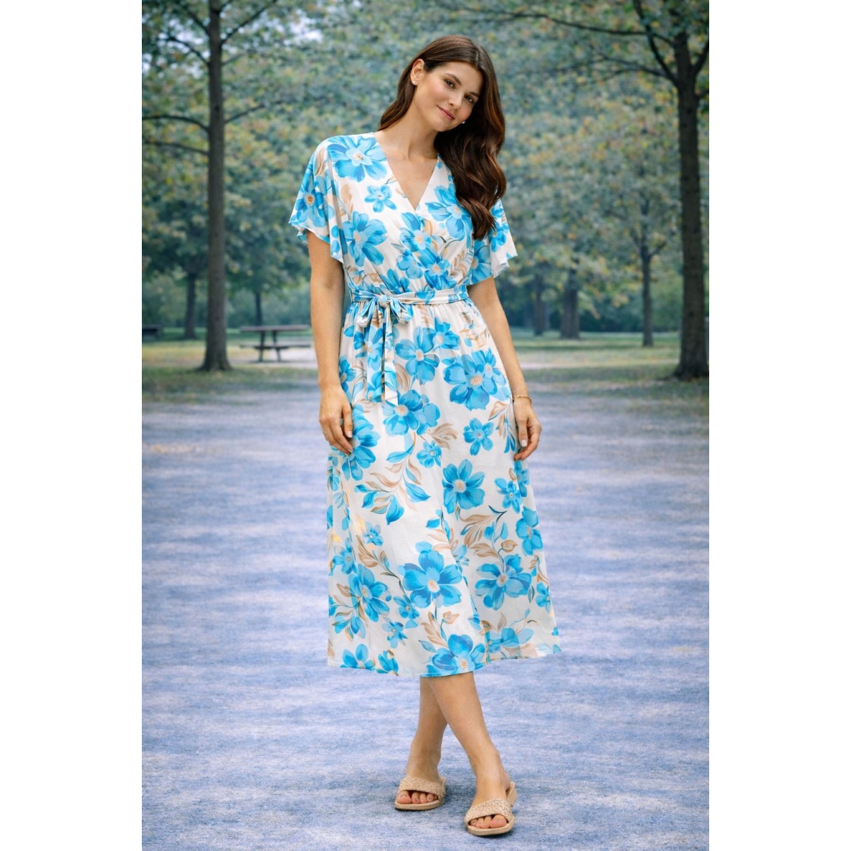 Rochie midi cu cordon si decolteu in V cod ES11510