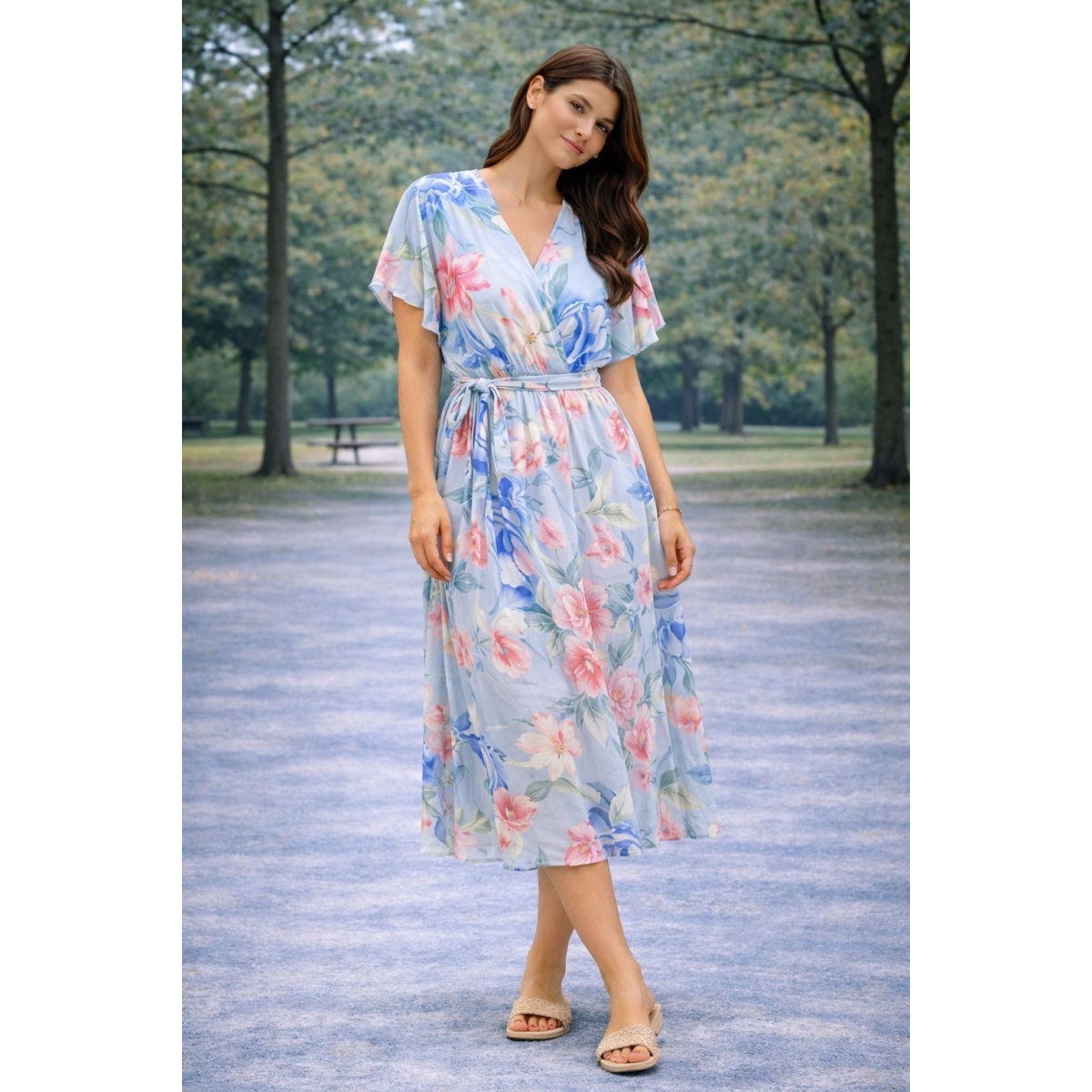 Rochie midi cu cordon si decolteu in V cod ES11511