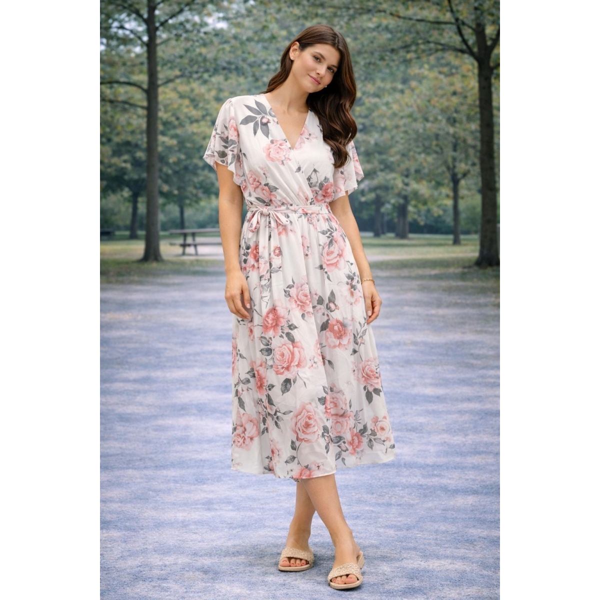 Rochie midi cu cordon si decolteu in V cod ES11512