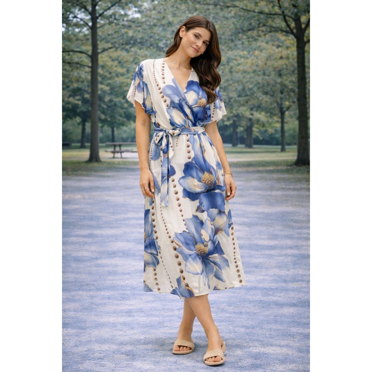 Rochie midi cu cordon si decolteu in V cod ES11513