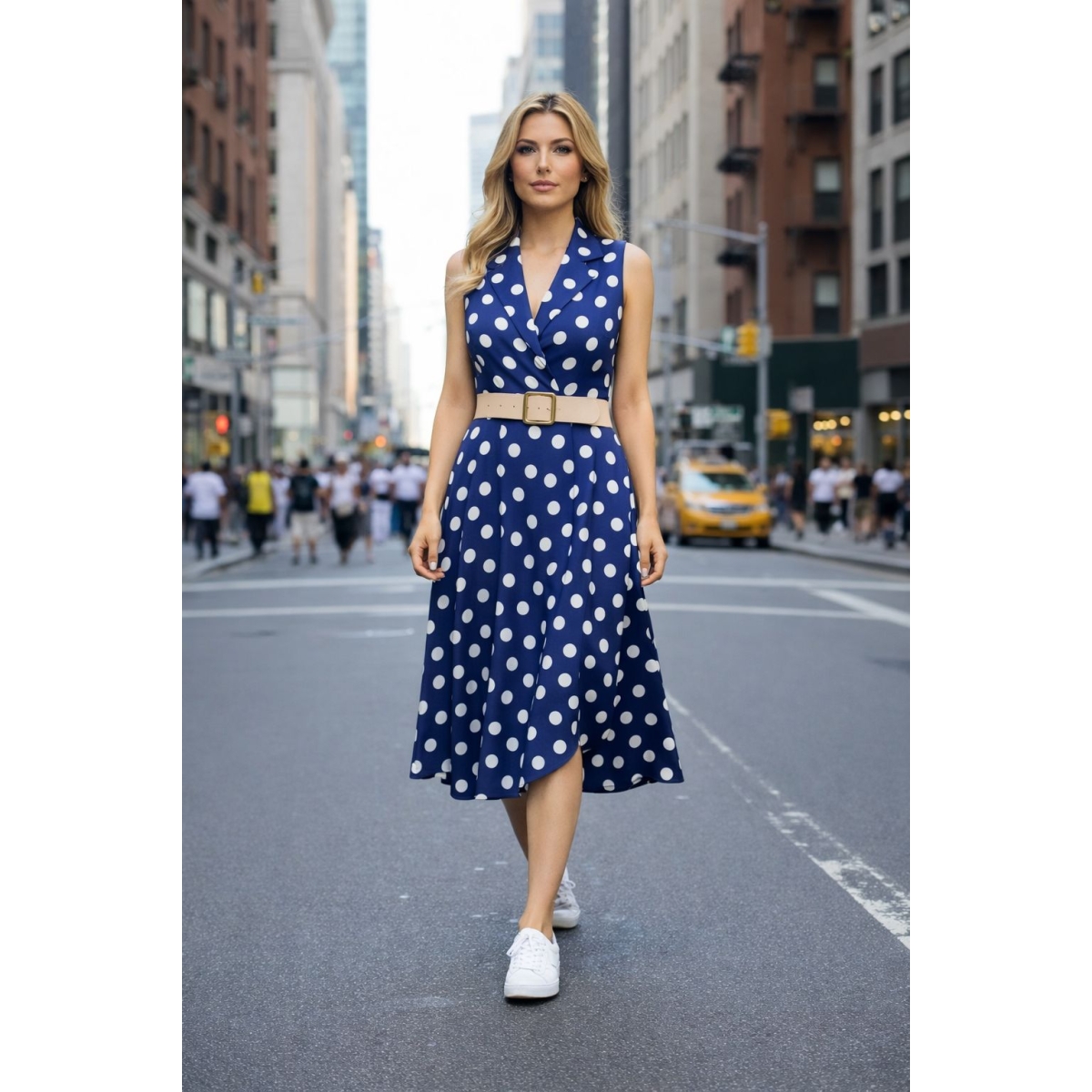 Rochie midi cu guler tip rever si curea cod ES11521