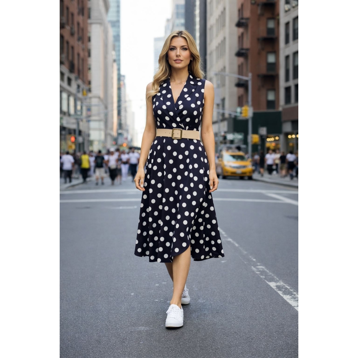 Rochie midi cu guler tip rever si curea cod ES11522