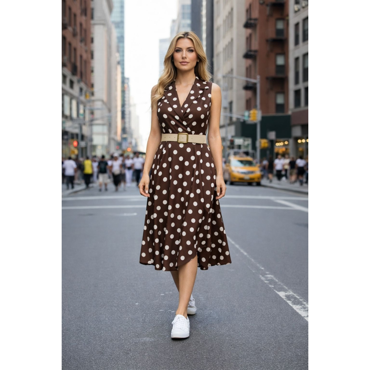 Rochie midi cu guler tip rever si curea cod ES11524