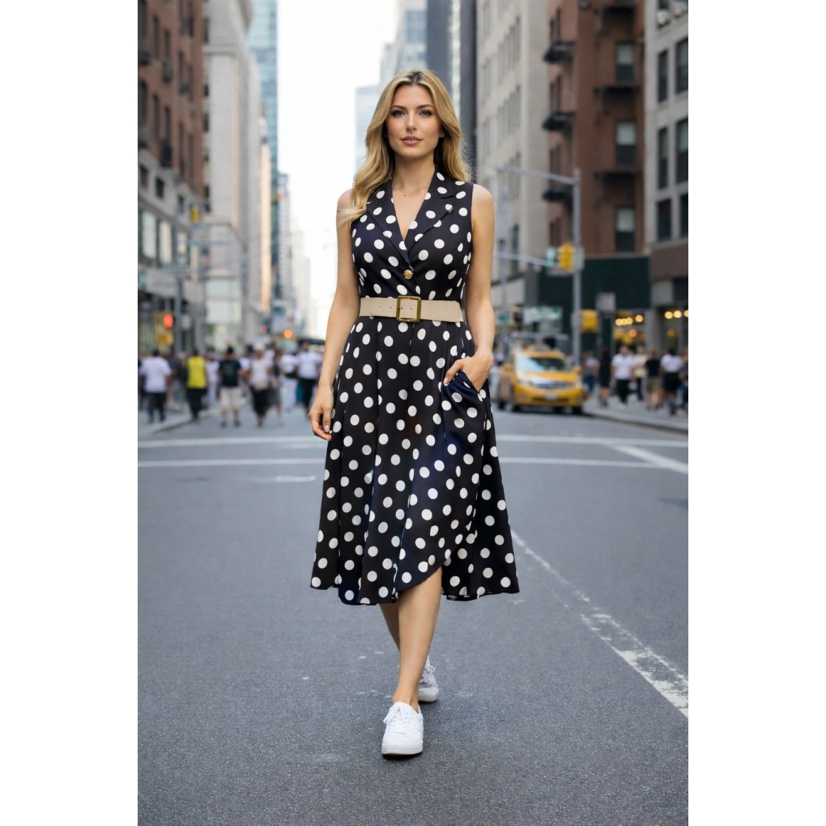 Rochie midi cu guler tip rever si curea cod ES11526