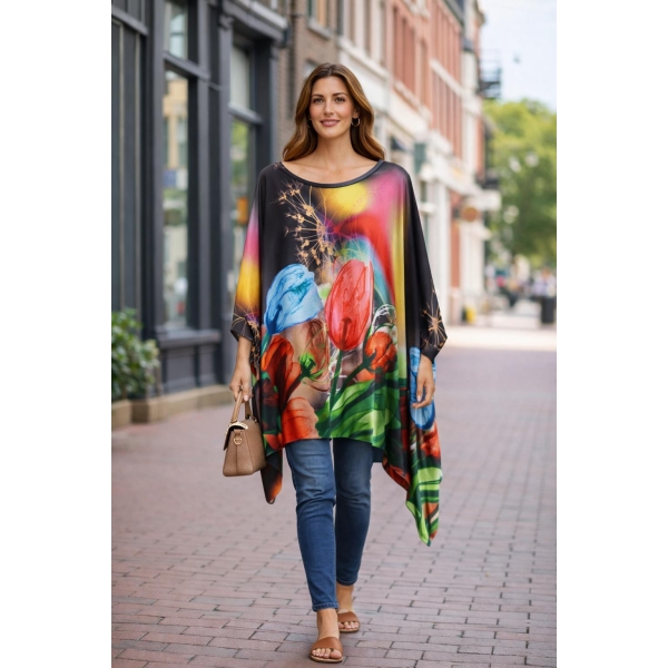 Bluza stil tunica oversized cu maneci largi tip liliac cod ES11585